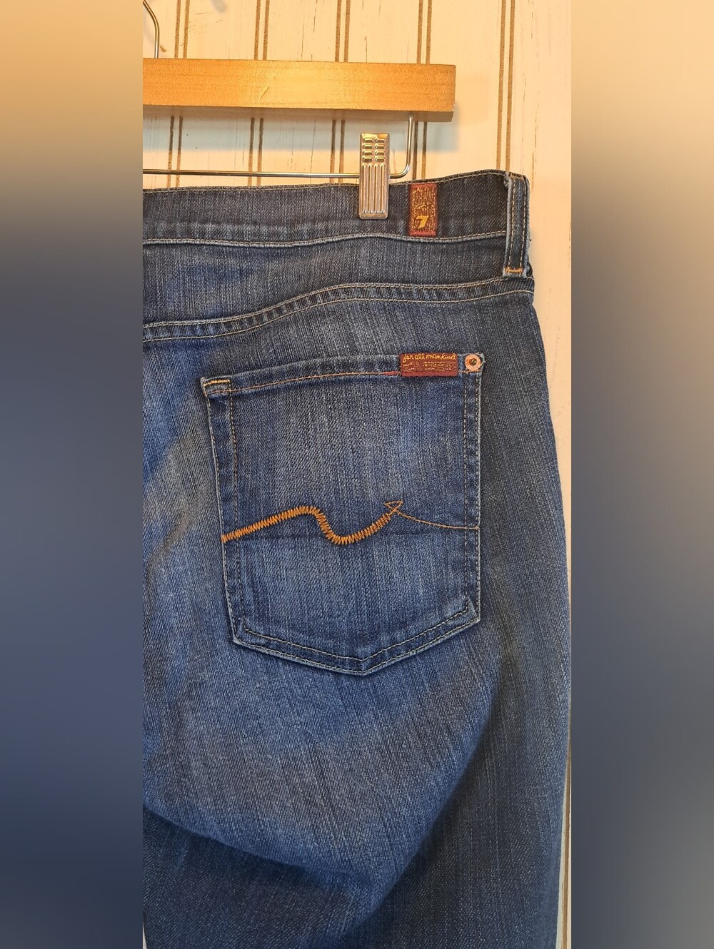 7 For All Mankind Bootcut Jeans Mens 36x30.5 Manufactured Wiskering Distressed